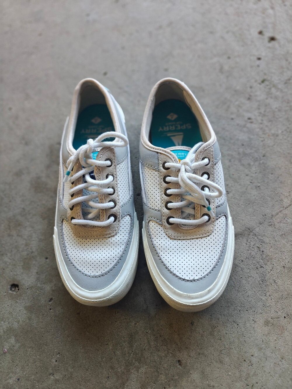 Sperry Top-Sider Women's White/Blue Low Top Lace-Up Sneakers STS86219 Sz 6.5